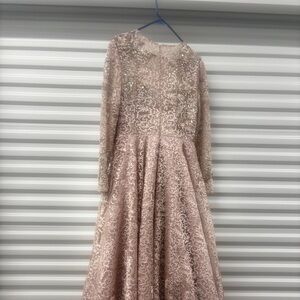 Elegant Blush Lace Formal Gown